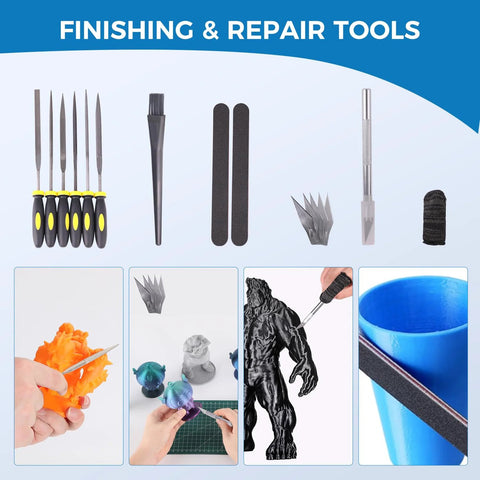 Front view of Sovol 3D printer tools kit, 36-piece set with deburring tool, digital caliper, hobby knife, removal tools