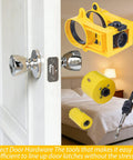 Easy Adjustable Door Lock Installation Kit with guide template and hole saws on metal door with chrome knob