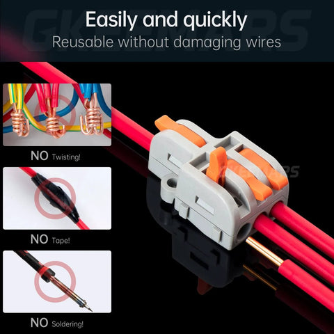 Ten Piece Mini Electrical Wire Connectors Nylon Insulated Safe Durable One In Three Out connected to red wires