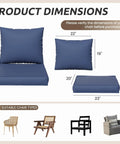 Diagram of Outdoor Chair Cushions Set Of Four 23 By 20 By 4 Inches With Removable Cover Navy Waterproof And Fade Resistant