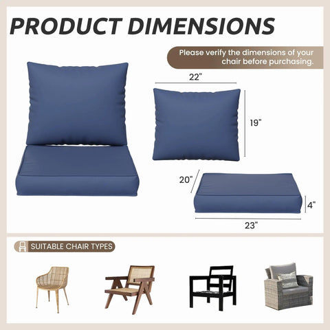 Diagram of Outdoor Chair Cushions Set Of Four 23 By 20 By 4 Inches With Removable Cover Navy Waterproof And Fade Resistant