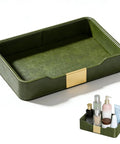 Green Luxury Leather Jewelry Tray Organizer For Desk And Nightstand Keeps Your Bling, Watch, Keys, Phone, And Wallet In Place