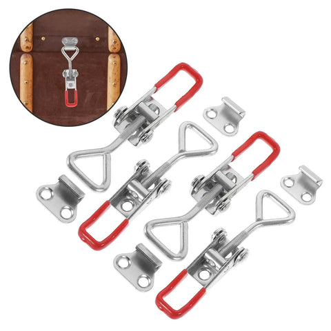 Grab These Super Sturdy Adjustable Heavy Duty Four Inch Metal Toggle Clamp Latches With Lock Holes Four Pack shown with components