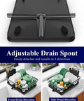Adjustable drain spout for Compact Dish Drying Rack For Kitchen Counter Black, showcasing front and side drain directions.