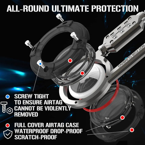 Diagram of AirTag Holder With 3 Digit Combination Lock Protective Case With Metal Carabiner Anti Theft Lock, highlighting features.