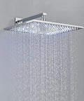 Fresh LED Shower System With Thermostatic Valve, Wall Mounted Chrome Rain Shower Combo, shimmering water flow from chrome rainfall showerhead.