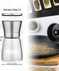 Stainless steel and glass Salt And Pepper Grinder Set with Wooden Standing Tray Refillable Pepper Mill Set Kitchen Accessory