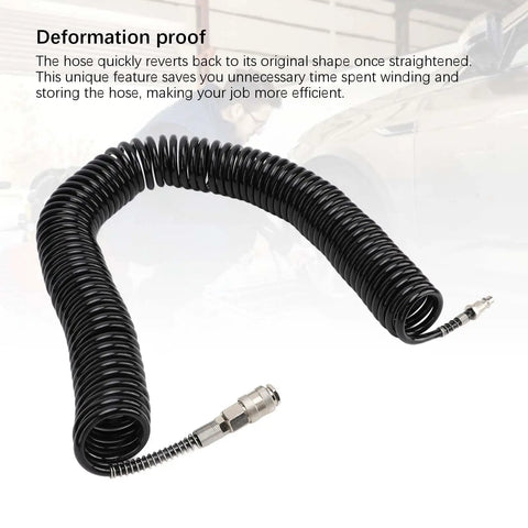 Tough As Nails 12 Meter Rubber And Steel Air Hose for Air Compressors, kink resistant design, deformation proof, lightweight coiled tubing.