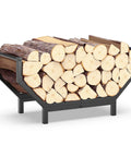 Indoor Outdoor Firewood Rack With Large Capacity Rustproof Steel Log Holder For Fireplace And Outdoor Use Curved Beefy Heavy Duty Wood Storage Rack Black Supports Up To 330 Pounds Durable 3mm Thick Steel filled with firewood