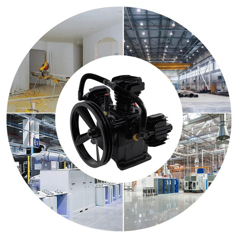 Heavy Duty 4 HP Electric Air Compressor Pump Head, 115 PSI, 3-Cylinder Cast Iron Design With Integrated Air Filter And Mufflers. High Performance Portable Air Tool For Industrial Machinery, Electronics Projects, And Various Equipment Applications, Built