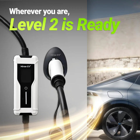 Level 1 And 2 EV Charger With 40 Amp Output, 9.6kW Fast Home Charging Station beside electric car