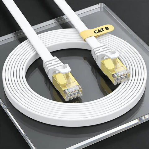 High Speed Cat 8 Ethernet Patch Cable 15 Ft For Gaming And Streaming, 40Gbps And 2000MHz Bandwidth, Slim Flat LAN Network Cable shown coiled.