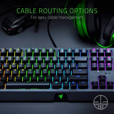 Sick Clicky Mechanical Gaming Keyboard With Programmable Keys And Custom RGB Lighting showcasing cable routing options for easy management.