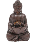 Buddha Outdoor Water Fountain With LED Lights And Pump, Zen Style Garden Waterfall For Patio Or Yard, Faux Bronze Finish
