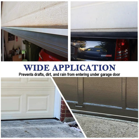 All Weather Garage Door Seal Kit With Aluminum Track Retainer, 16.5 Ft Bottom Weather Stripping for 8 to 16 Ft Doors, installed view.