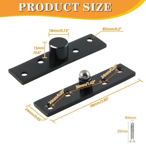 Pivot Door Hinges 4 Inch 360 Degree Black Stainless Steel Set Of 2 Built To Last Heavy Duty HiQ Hardware With Rust And Corrosion Resistance For Smooth Durable Door Swing, size diagram