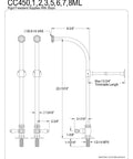 Technical diagram of Old School Vintage Freestanding Water Supply, 23 Inch Polished Chrome, showing dimensions and stop valves.