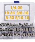Stainless Steel Rivet Nuts Kit 77 Pcs Five Sizes 8-32 10-24 1/4-20 5/16-18 3/8-16 Threaded Insert Nutserts in open box