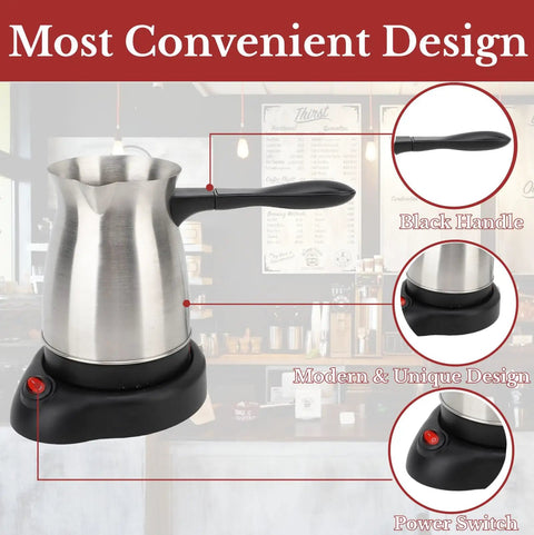 Electric Turkish Coffee Maker 600ml Stainless Steel Pot Warmer Kettle For Home And Travel Large Capacity Cezve