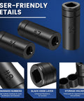 8 Piece Tap Socket Set For Quarter Inch And Three Eighths Inch Drive Adapters For Socket Wrench Fits MCTI Taps with engraved numbers