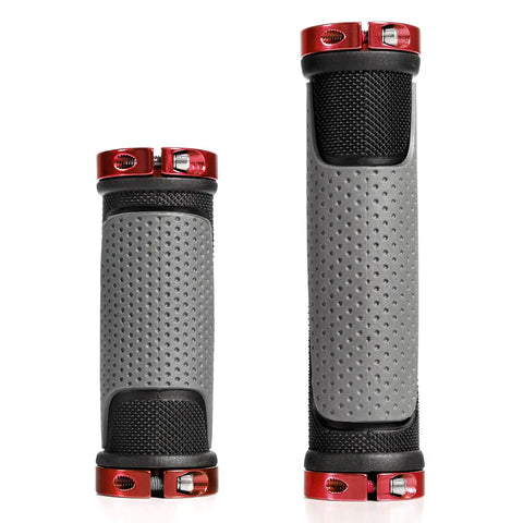 Lightweight Aluminum Bike Grips With 130mm And 90mm Lengths Fit 22.2mm Handlebars Anti Slip TPR Rubber Ergonomic Grip For Mountain BMX And Multispeed Bikes Red