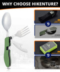 4 In 1 Camping Utensil Set With Detachable Fork Spoon Knife And Bottle Opener For Hiking And Backpacking in Army Green, packaging comparison.