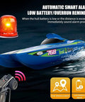 High Speed Brushless RC Boat With Fully Proportional Turbo Electric Remote Control For Realistic Water Racing Waterproof Speedboat For Adults Durable White Hull Precise Throttle And Steering For Boss-Level Dope Racers with remote control and safety alert icons on water