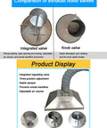 Comparison image of exhaust hood valves highlighting integrated valve vs knob valve features for Heavy Duty 360 Degree Articulated Fume Extraction Flex Arm With Wide Capture Hood For Welding Smoke And Shop Dust Is A Badass Addition To Any Modern Workshop Setup.