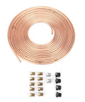 Coiled 25ft Copper Plated Brake Line Tubing 3 16 Inch OD With Fittings For Cars And Trucks, gold finish, fittings shown below