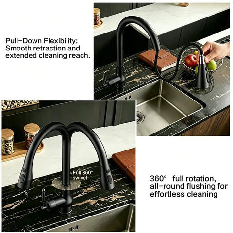 Kitchen Faucet with Pull Down Sprayer, Black Kitchen Sink Faucet, high arc design with 360° swivel, perfect for deep sinks.