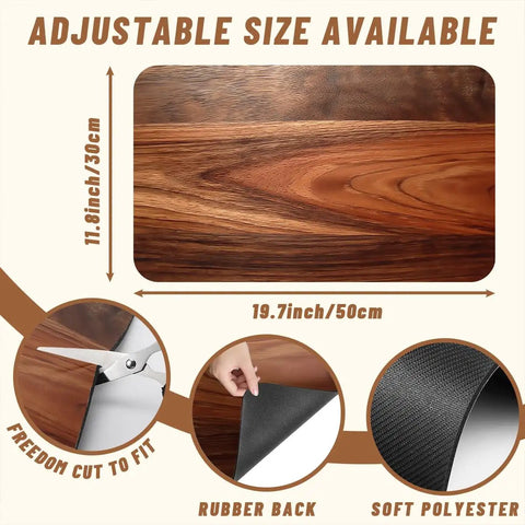 Natural Brown Rustic Wood Grain Dish Drying Mats Two Pack Absorbent Non Slip Kitchen Counter Mats with cut-to-fit feature shown