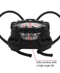 Side view of the Bungee Mount Scuba Dive Compass With Glow In The Dark Face For Night Dives And Low Vis Conditions, showing side window.