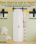 Space Saving Frosted Glass Bi Fold Barn Door With Paintable White Primed Surface 36 By 84 Inches Pre Assembled Solid Core Panel Hardware Kit Included Water Resistant Finish Perfect For Closet Laundry Pantry Study Office Living Room And More installed view with sliding mechanism details.
