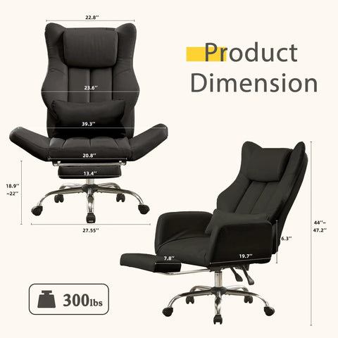 Ergonomic Cross Legged Office Chair With Footrest For Big And Tall Folks Leather Executive Chair dimensions illustration