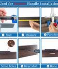 Steps for using Precision Cabinet Hardware Installation Jig With Automatic Center Punch And Spot Drill Bits For Nail It Every Time Drawer Knob Mounting.