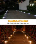 12 Pack Solar Deck Lights Dual Color White And Warm White illuminating driveway and pathway at night, IP67 waterproof