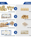 Comparison of Bulk M2.5 Brass Threaded Inserts For Plastic Heat Set Kit For 3D Printing And Injection Molding including packaging.