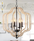 Wood Beaded Chandelier With Four Candle Style Lights For A Cozy Farmhouse Boho Vibe Rustic Ceiling Fixture