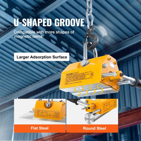 Heavy Duty 4400 Lbs Lifting Magnet With Release For Hoist And Shop Crane, showing U-shaped groove and larger adsorption surface.