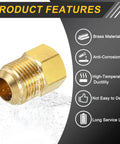 Two Pack Brass Pipe Fitting 5/8 SAE Male And 3/8 SAE Female Flare Tube Adapter features and benefits graphic