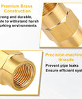 Four Pack One Eighth Inch NPT Brass Female Pipe Fitting Couplers Hex Head Threaded Connectors close-up, 1/8 NPT brass fitting