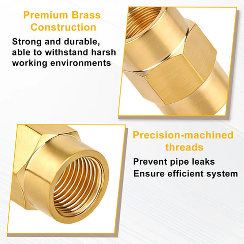 Four Pack One Eighth Inch NPT Brass Female Pipe Fitting Couplers Hex Head Threaded Connectors close-up, 1/8 NPT brass fitting