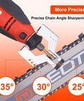Electric Chainsaw Sharpener Kit With On Saw Quick Sharpening Angle Guide Six Titanium Diamond Bits 180W Five Speed Settings Restores Dull Chains In Minutes For Forestry Pros And DIY Yard Work detailing angle sharpening