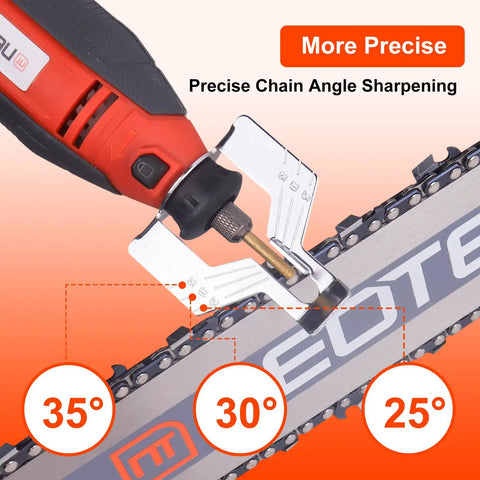 Electric Chainsaw Sharpener Kit With On Saw Quick Sharpening Angle Guide Six Titanium Diamond Bits 180W Five Speed Settings Restores Dull Chains In Minutes For Forestry Pros And DIY Yard Work detailing angle sharpening
