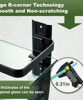 Close-up of Three Pack Bathroom Glass Shelf Organizer Wall Mount Extra Thick 0.34 Inch Tempered Glass With Aluminum Frame Black Finish