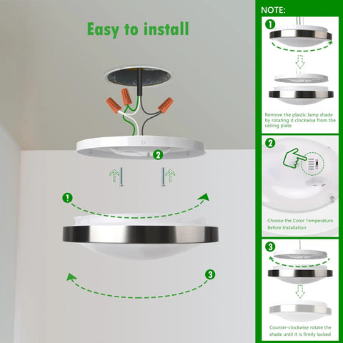 Instructions for installing 12 Inch LED Ceiling Light With Five Color Temperature, Easy No Fuss Install Flush Mount