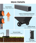 Details of Pop Up Canopy Tent With Sidewalls 10x10ft One Push Setup, featuring push button, thick pole, wheels, ground stake, sandbag.