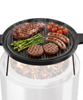 Cast Iron Griddle Pan For Solo Stove Ranger Fire Pit 14 Inch Cooking Surface Double Sided Reversible Grill With Detachable Legs, grilling steak, sausages, asparagus, tomatoes