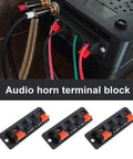 10 Pack 4 Pin Speaker Terminal Blocks With Spring Clips For DIY Audio, Plug And Play Amp Test Clips shown with audio setup