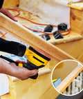 Sanding wooden stair rail with 24 Pack Iron Baluster Shoes For One Half Inch Square Railings in satin black visible nearby